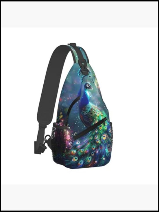 Peacock Print Sling Backpack Crossbody Bag Lightweight Waterproof Travel Daypack